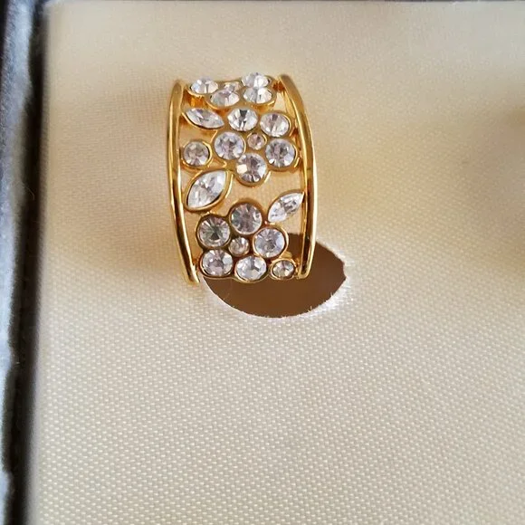 Nolan Miller Cuff Earrings Hoop Clip on Crystal Rhinestone Gold Plated Dressy - Picture 2 of 4